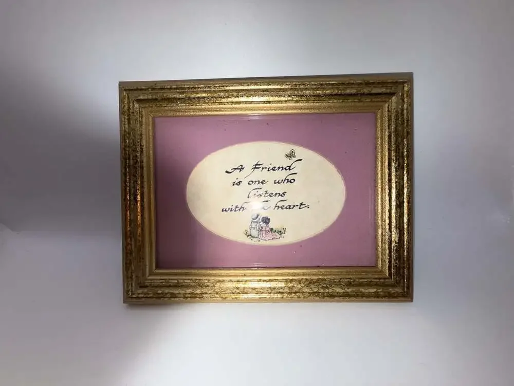 Vintage A Friend Is One Who Listens With The Heart Calligraphy Framed Wall Art